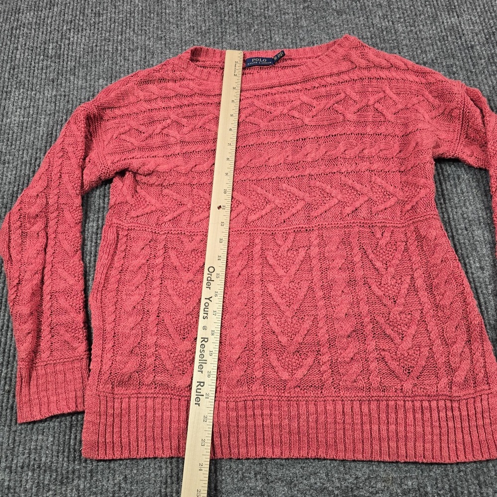 Polo Ralph Lauren Sweater Womens XS Pink Cotton Linen Cable Knit Pullover Crew - Picture 5 of 7